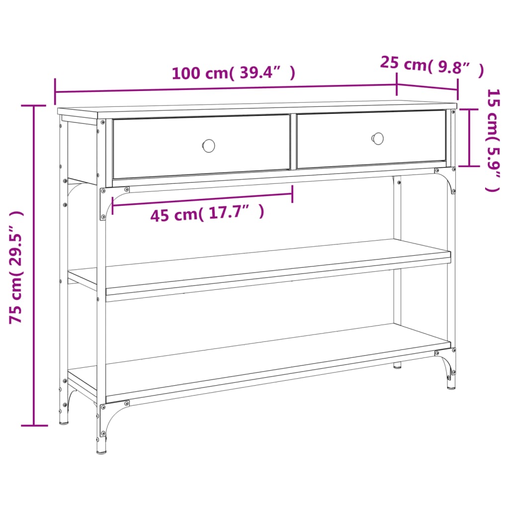 Avlastningsbord konsolbord svart 100x25x75 cm