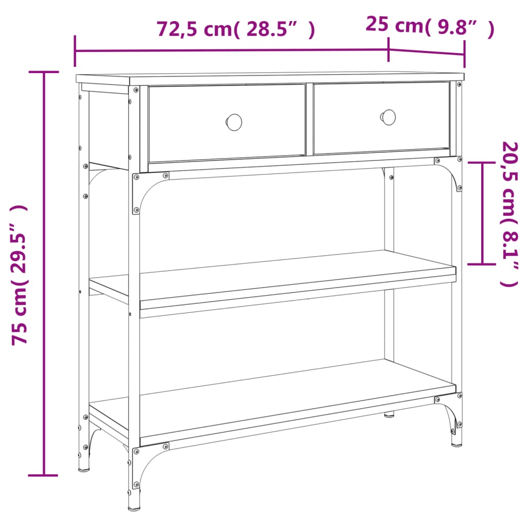 Avlastningsbord konsolbord brun ek 72,5x25x75 cm