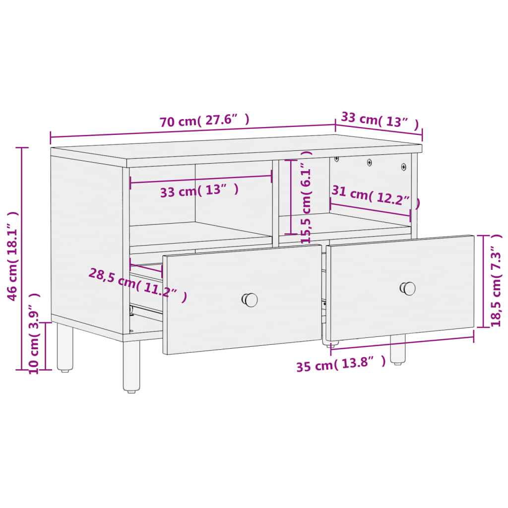 TV-möbel massiv trä mangoträ TV-bänk svart 70x33x46 cm