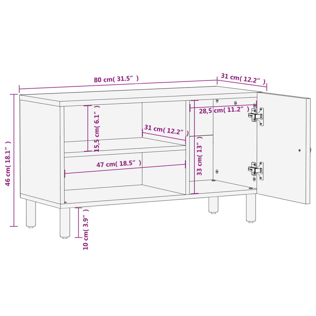 TV-möbel massiv trä mangoträ TV-bänk svart 80x31x46 cm