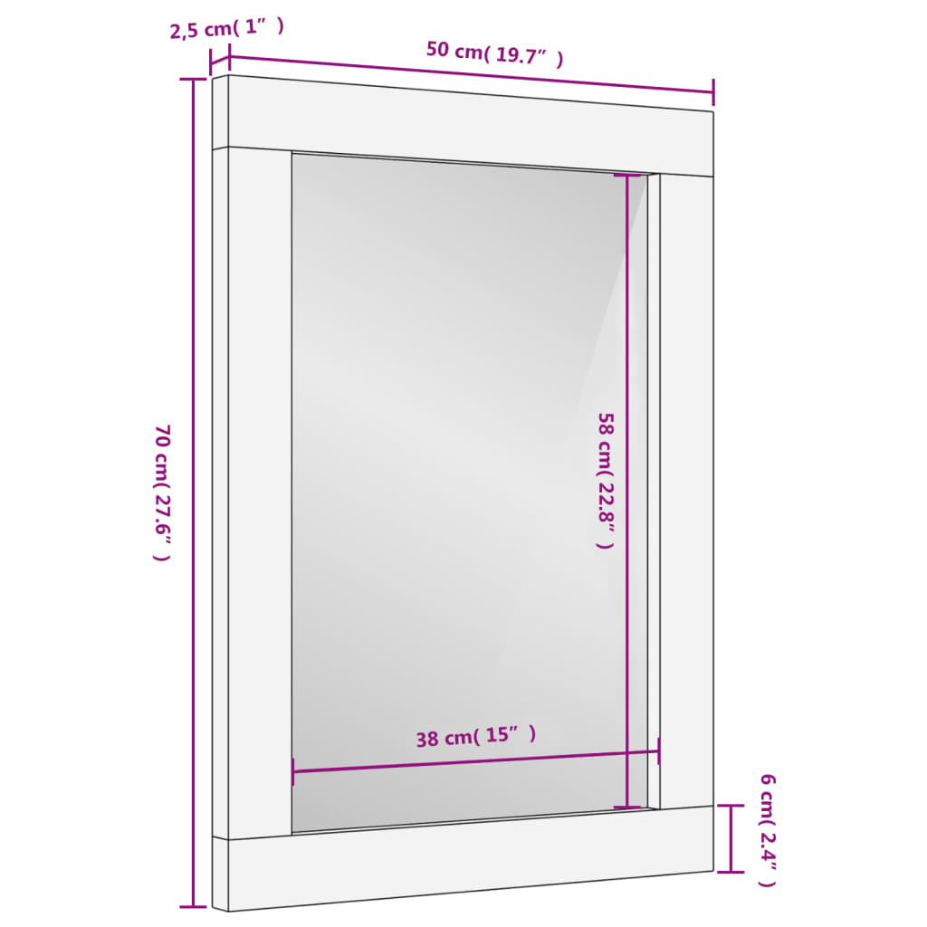 Badrumsspegel svart 50x70x2,5 cm massivt mangoträ och glas