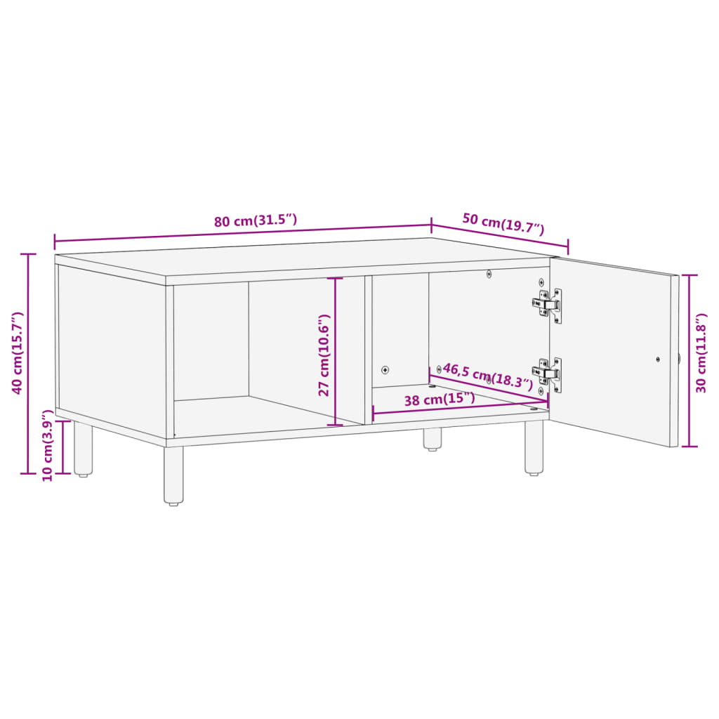 Soffbord massiv mangoträ 80x50x40 cm