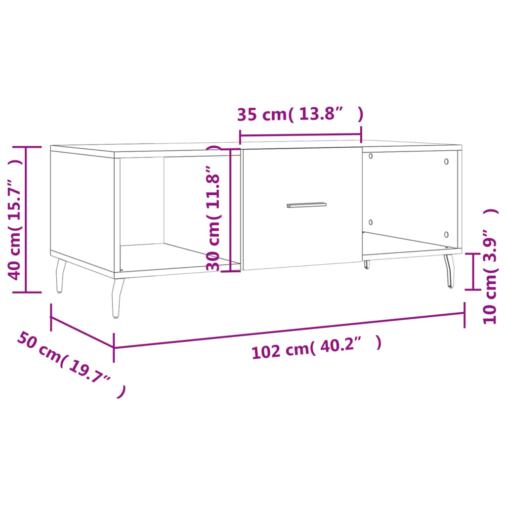 Soffbord vit högglans 102x50x40 cm