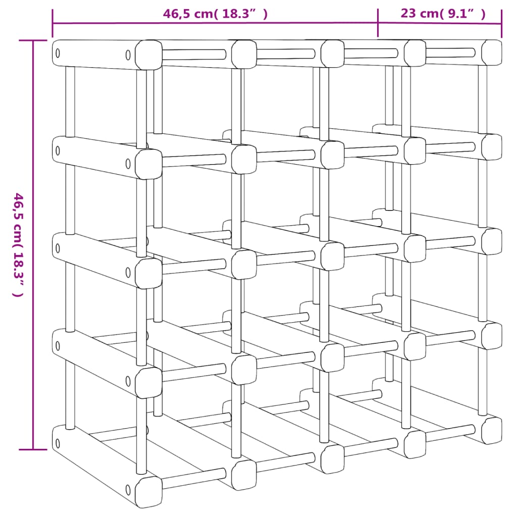 Viiniteline 20 pullolle 46,5x23x46,5 cm massiivimäntyä