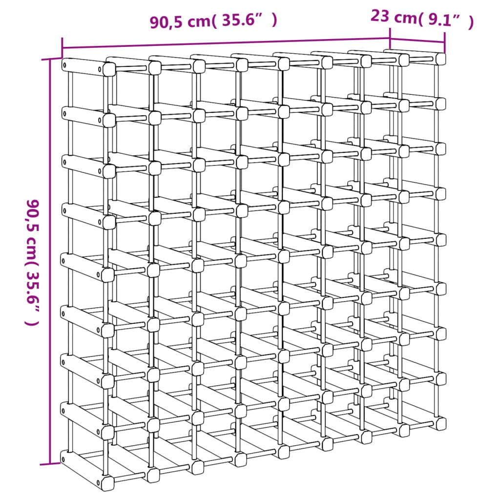 Vinställ för 72 flaskor natur 90,5x23x90,5 cm massiv furu