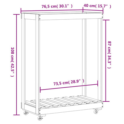 Vedställ med hjul vit 76,5x40x108 cm massiv furu