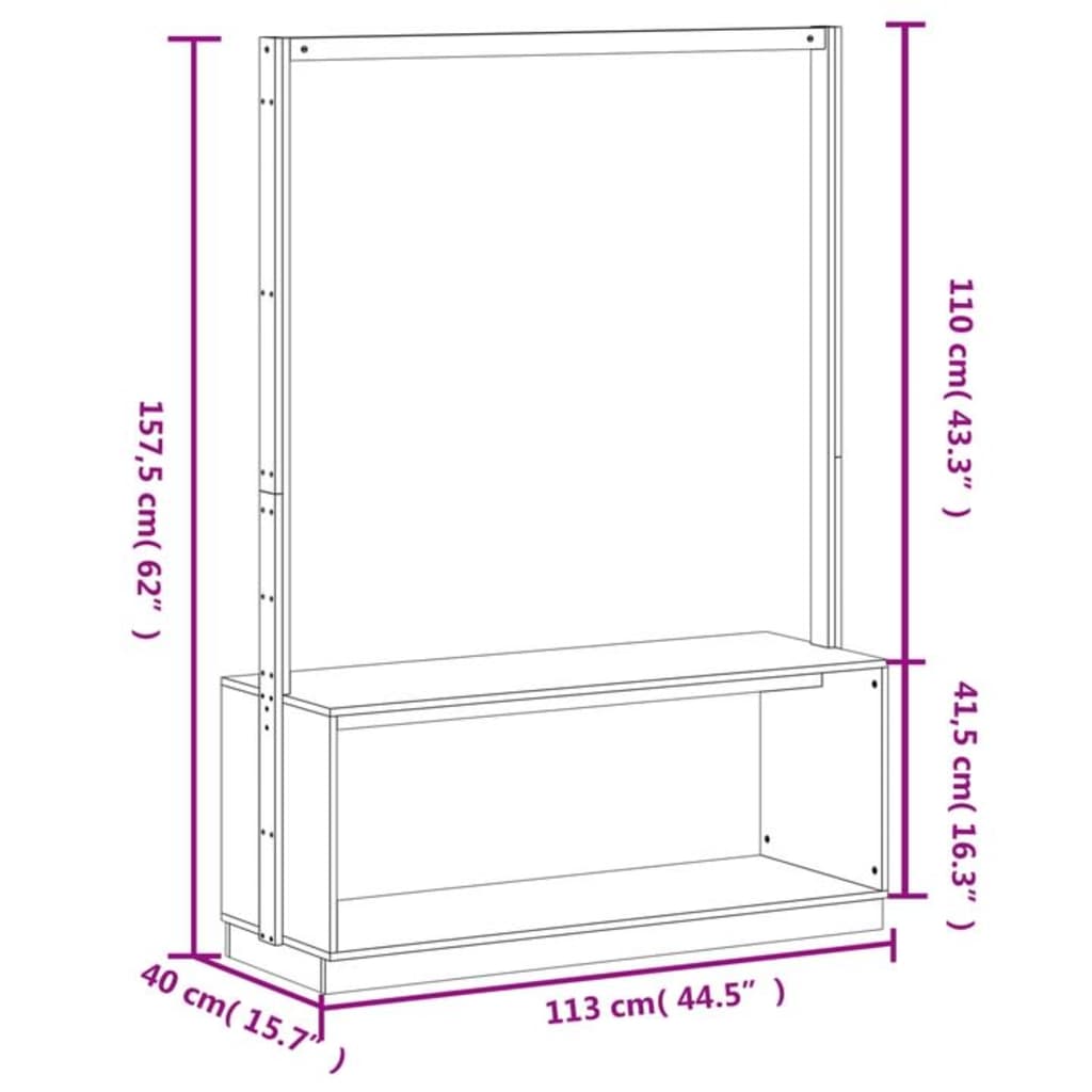 Klädhängare Klädställning med hylla natur 113x40x157,5 cm massiv furu