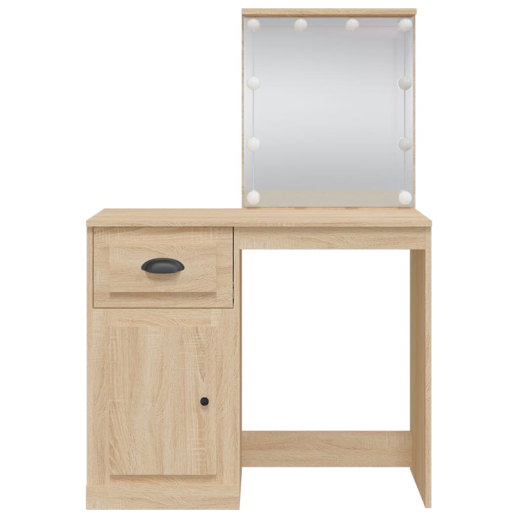 Sminkbord med LED-lampor sonoma-ek 90x42x132,5 cm