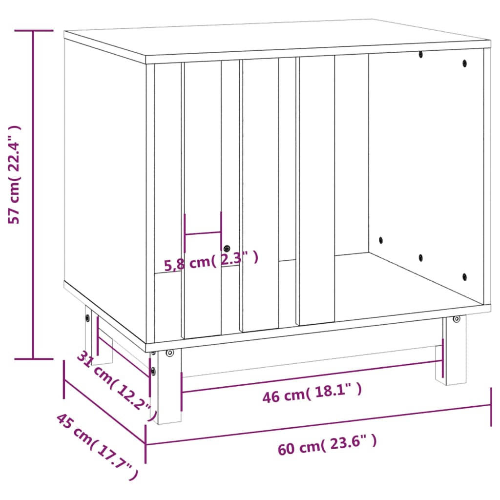 Hundkoja vit 60x45x57 cm massiv furu