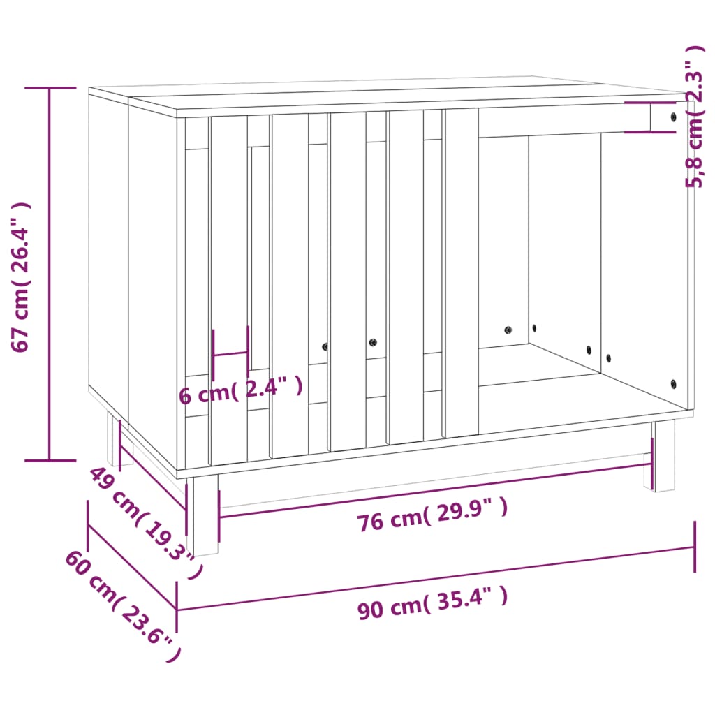 Hundkoja vit 90x60x67 cm massiv furu