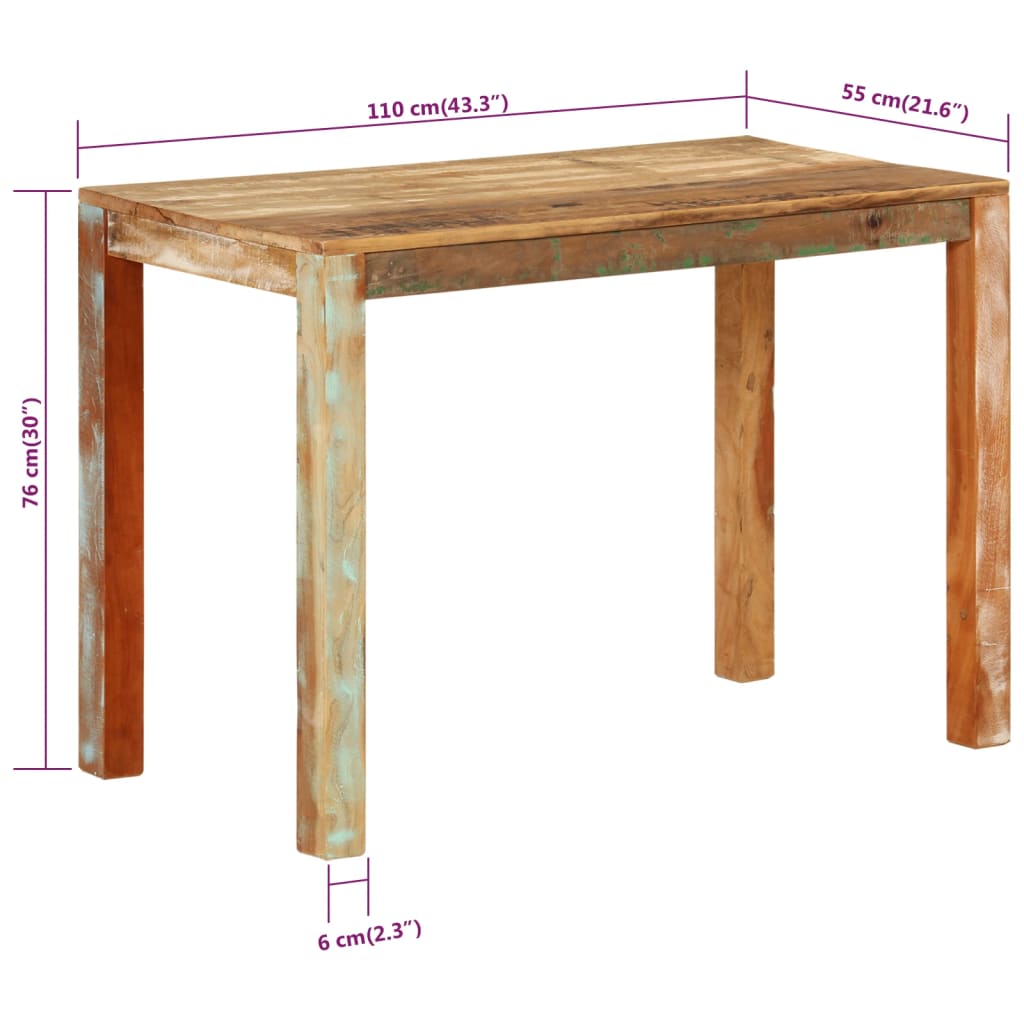 Matbord 110x55x76 cm massivt återvunnet trä