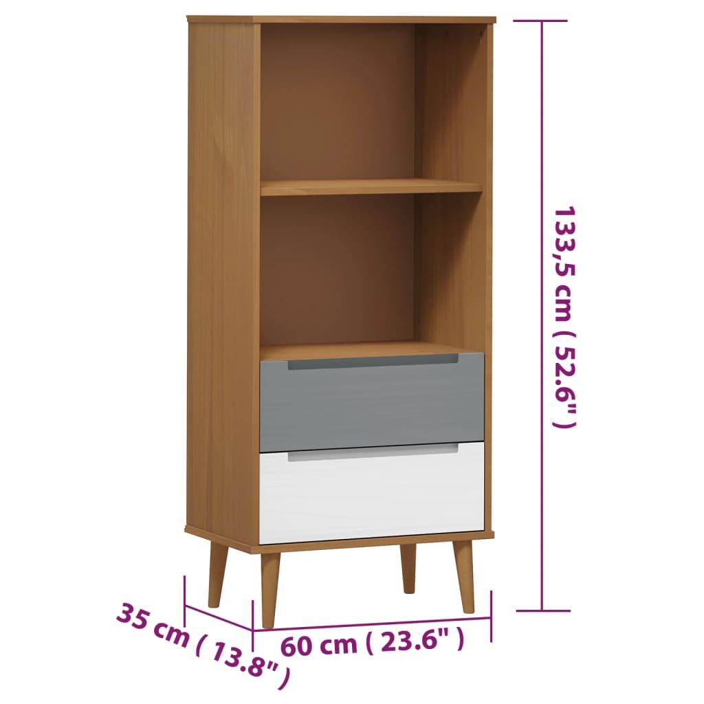 Bokhylla massiv furu brun möbelserie MOLDE 60x35x133,5 cm