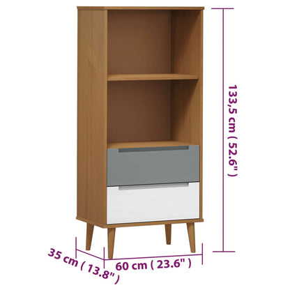 Bokhylla massiv furu brun möbelserie MOLDE 60x35x133,5 cm