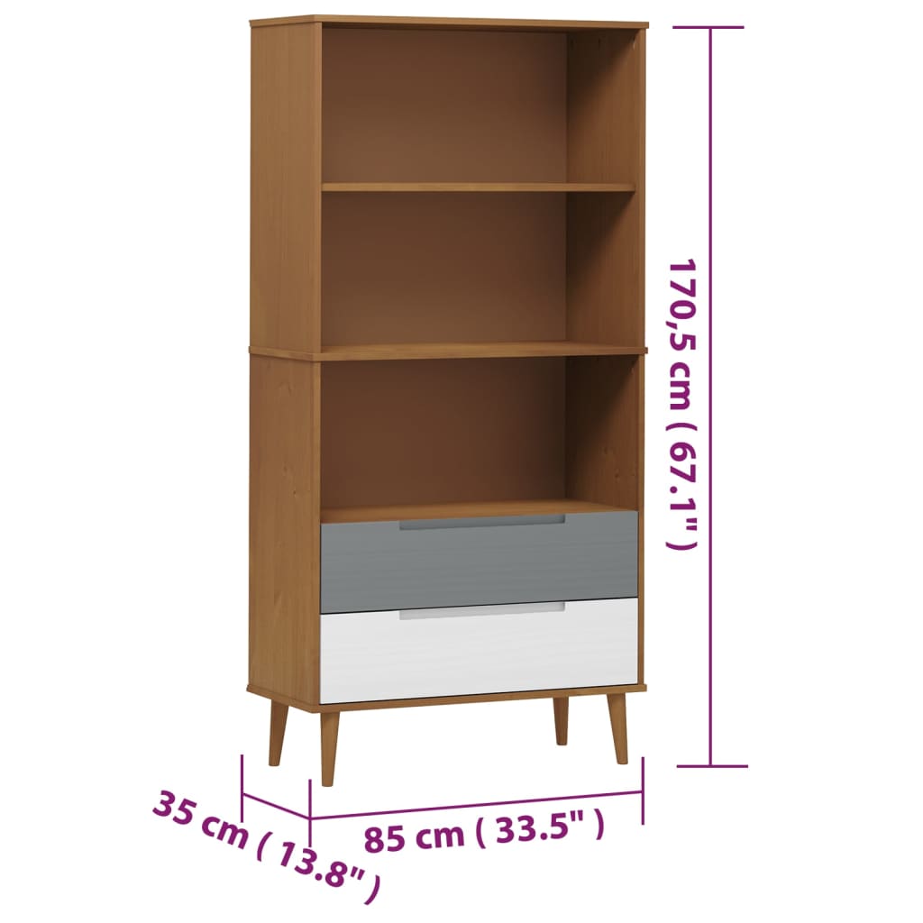 Kirjahylly ruskea massiivimänty huonekalusarja MOLDE 85x35x170,5 cm