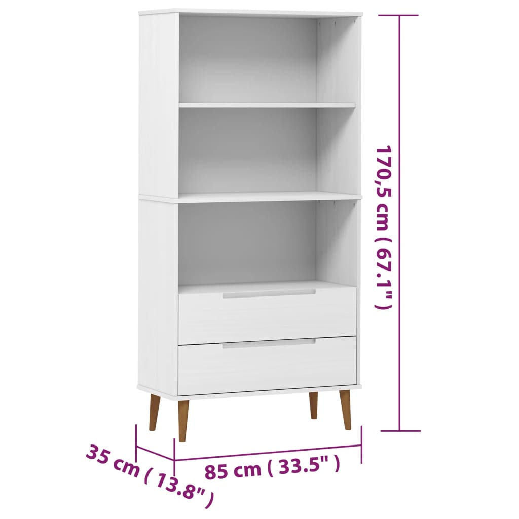 Bokhylla vit möbelserie MOLDE 85x35x170,5 cm massiv furu