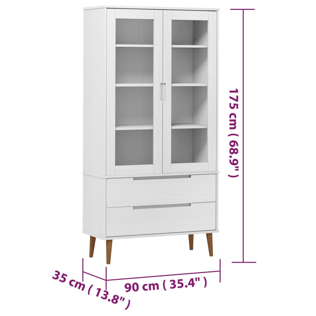 Vitriinikaappi valkoinen huonekalusarja MOLDE 90x35x175 cm massiivimäntyä