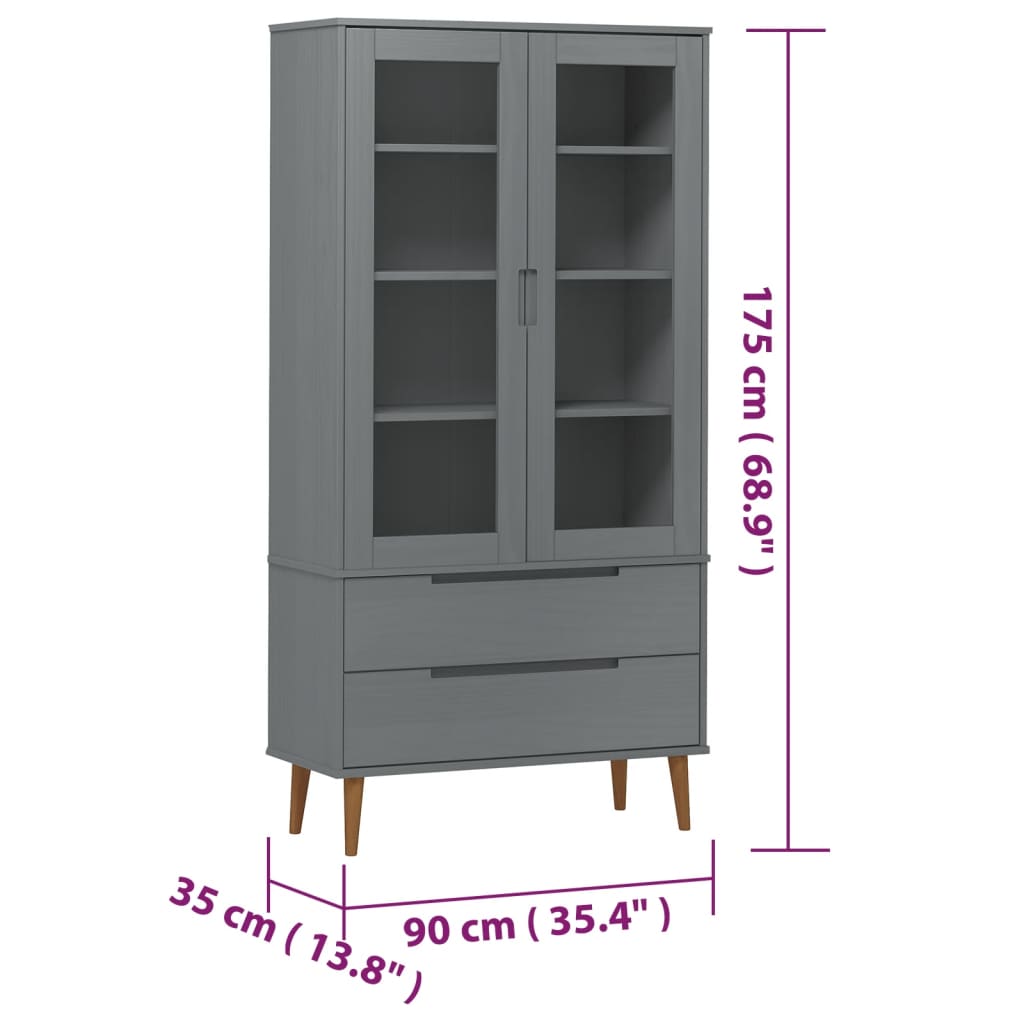 Vitriinikaappi harmaa huonekalusarja MOLDE 90x35x175 cm massiivimäntyä