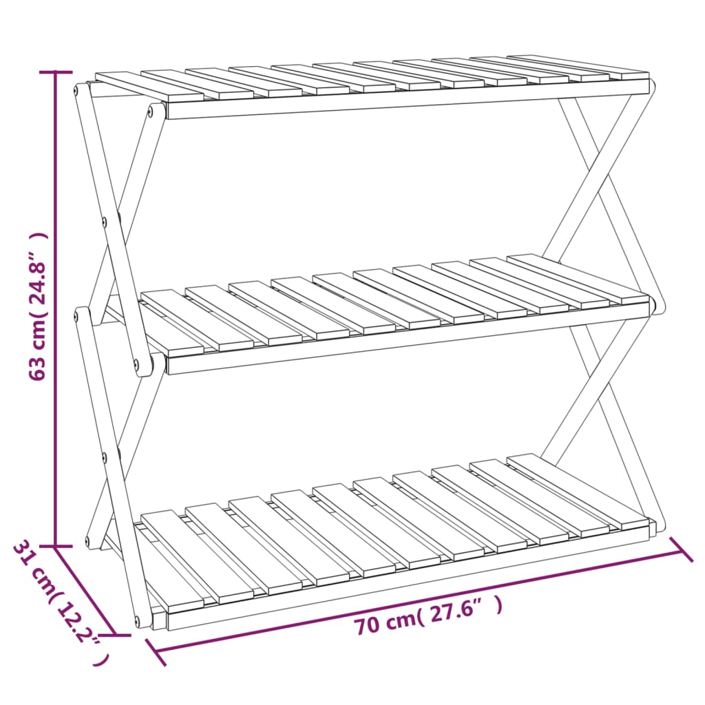 Skoställ Skoskåp massiv trä Hopfällbar hylla 3 hyllplan 70x31x63 cm