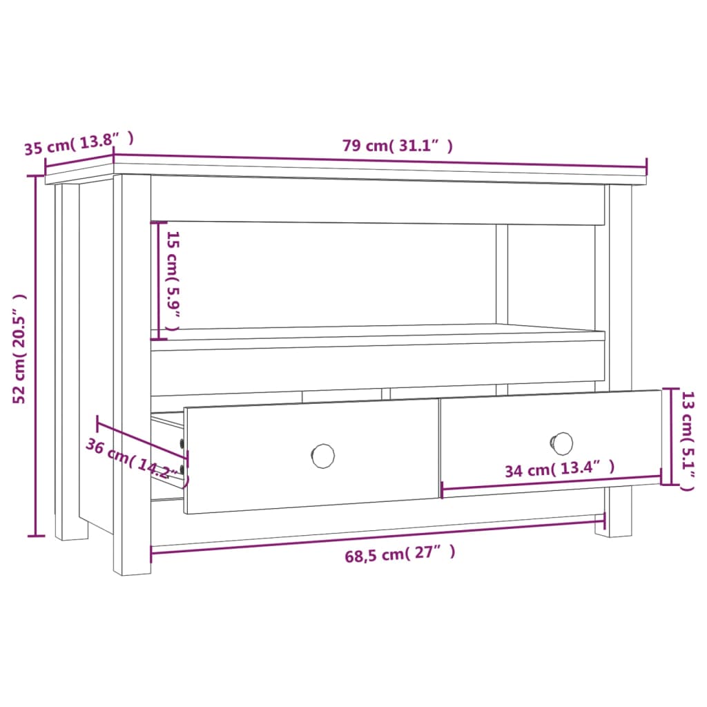 TV-möbel grå massiv trä furu TV-bänk 79x35x52 cm