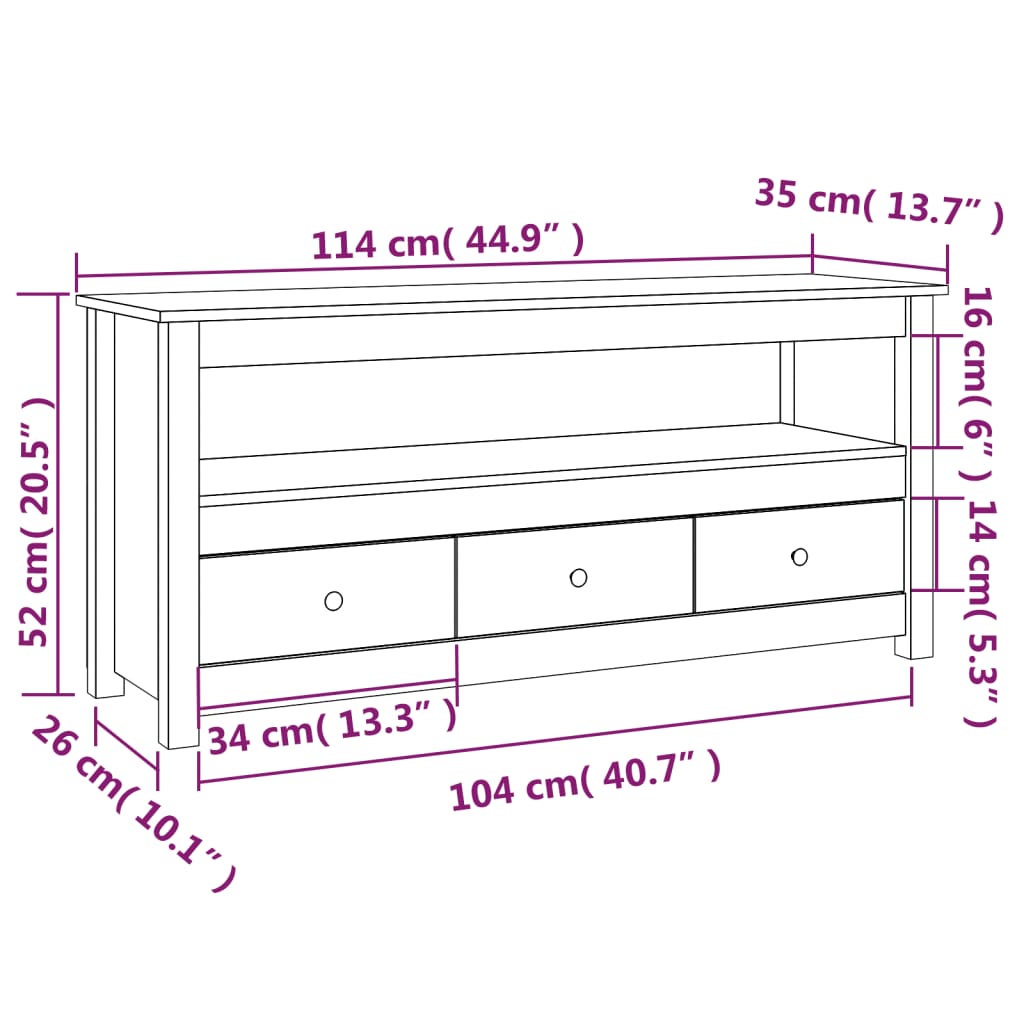 TV-möbel massiv trä furu TV-bänk 114x35x52 cm