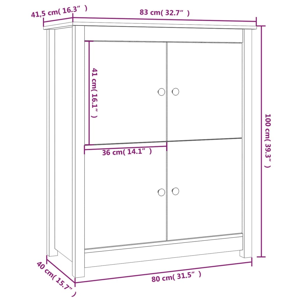 Skänk vit 83x41,5x100 cm massiv trä furu