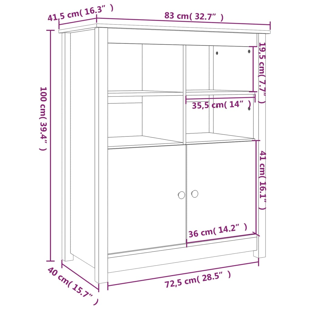 Skänk svart 83x41,5x100 cm massiv trä furu