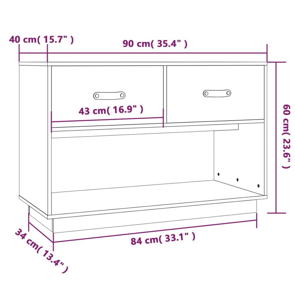 TV-möbel svart massiv trä furu TV-bänk 90x40x60 cm