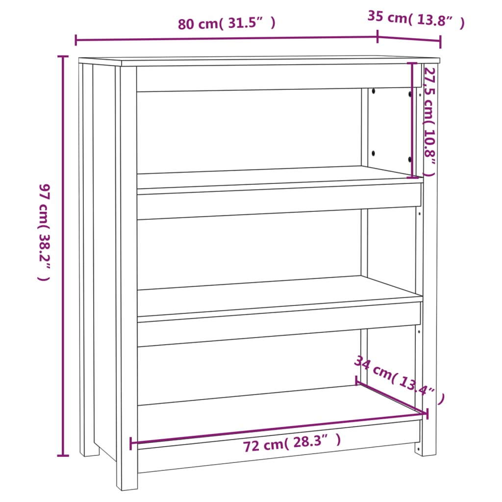 Kirjahylly harmaa 80x35x97 cm massiivimänty