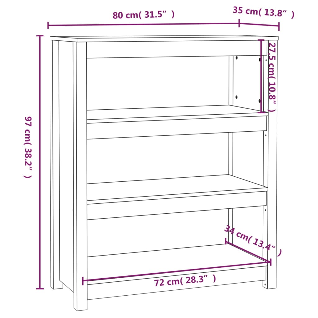 Bokhylla brun 80x35x97 cm massiv furu