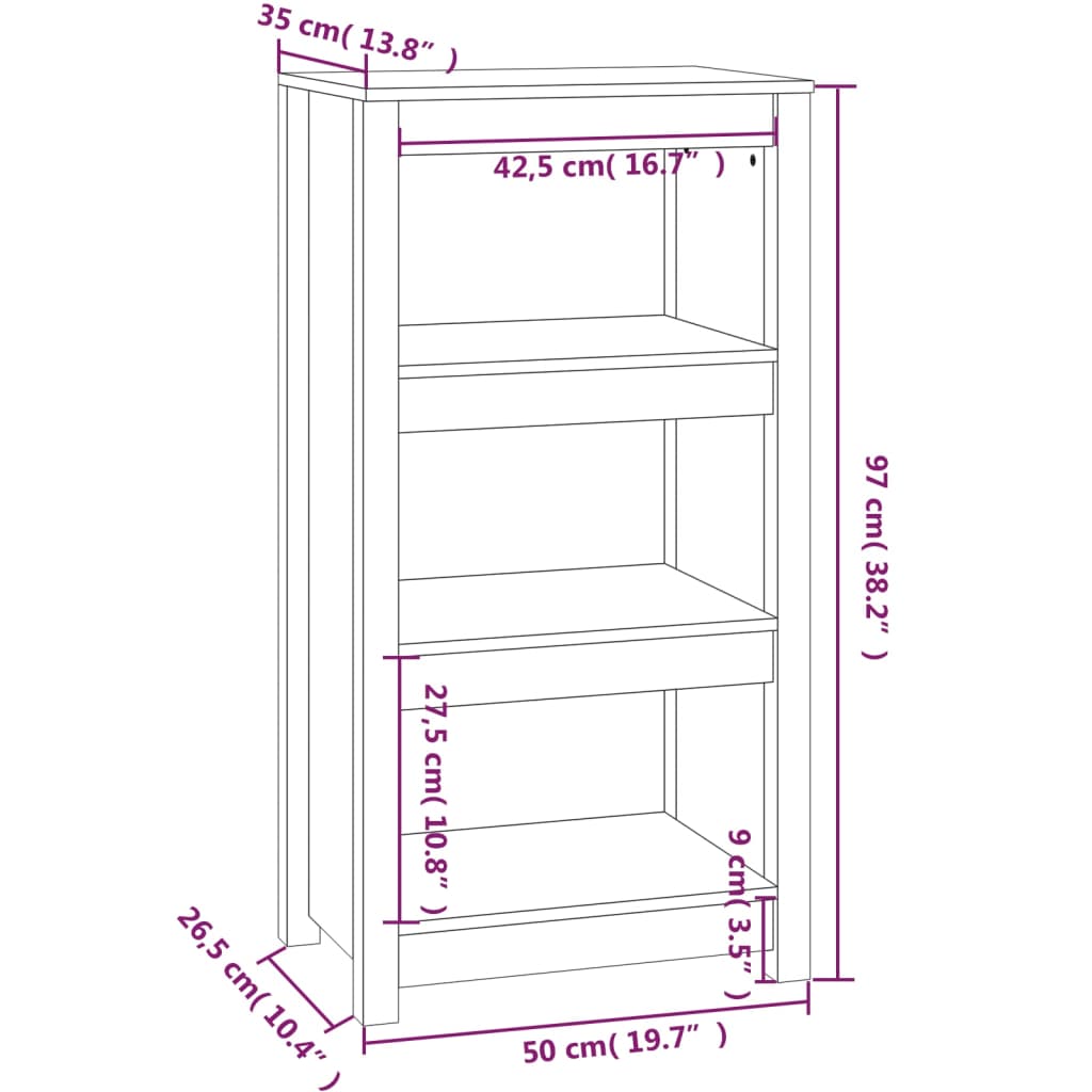 Bokhylla brun 50x35x97 cm massiv furu