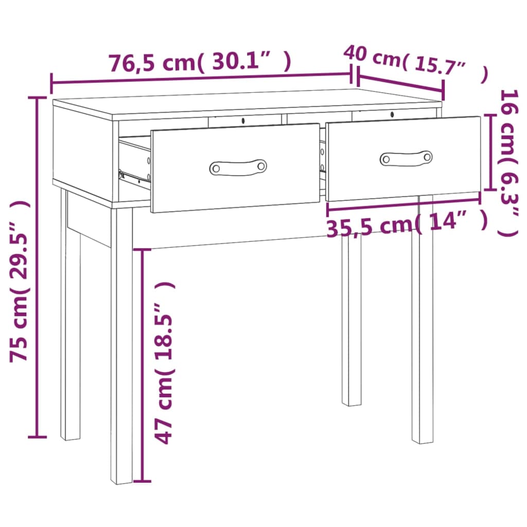 Avlastningsbord konsolbord vit 76,5x40x75 cm massiv furu