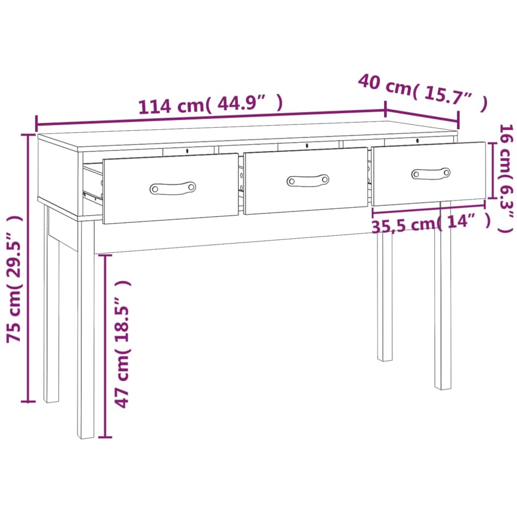 Avlastningsbord konsolbord vit 114x40x75 cm massiv furu