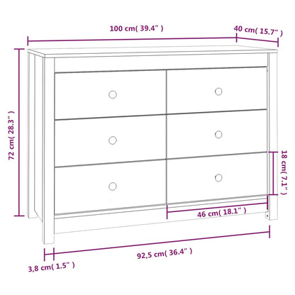 Sidoskåp vit 100x40x72 cm massiv furu