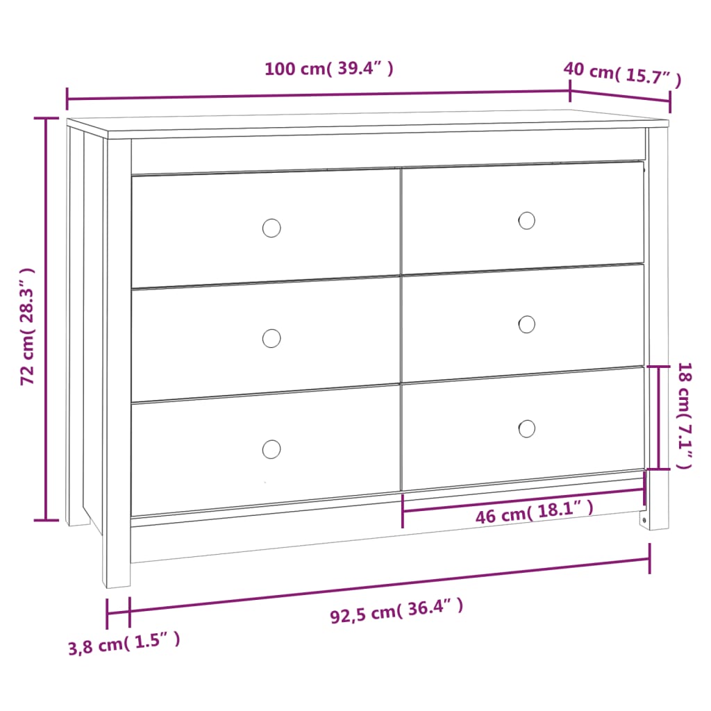 Sidoskåp honungsbrun 100x40x72 cm massiv furu