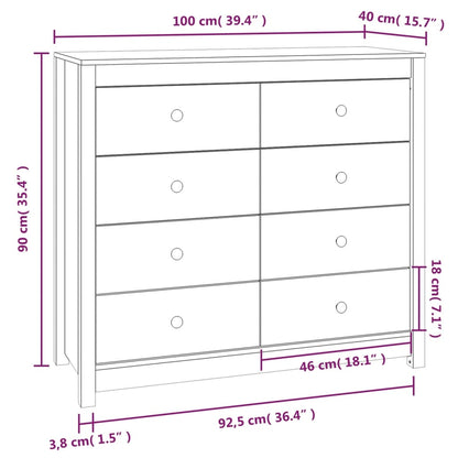 Sidoskåp 100x40x90 cm massiv furu