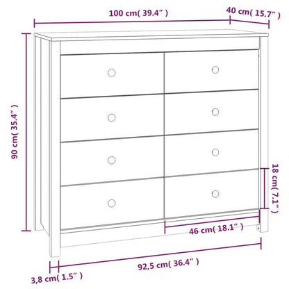 Sidoskåp vit 100x40x90 cm massiv furu