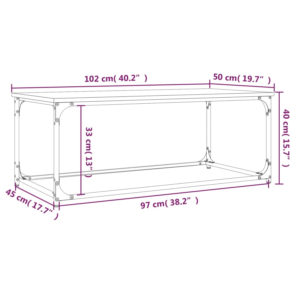 Soffbord sonoma ek 102x50x40 cm järn