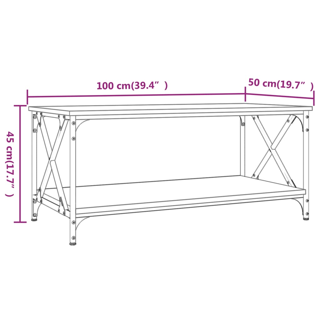 Soffbord rökfärgad ek 100x50x45 cm och järn