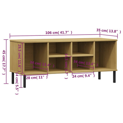 Kenkäteline Kenkäkaappi Kenkähylly ruskea metallijaloilla huonekalusarja OSLO 106x35x45 cm massiivipuuta