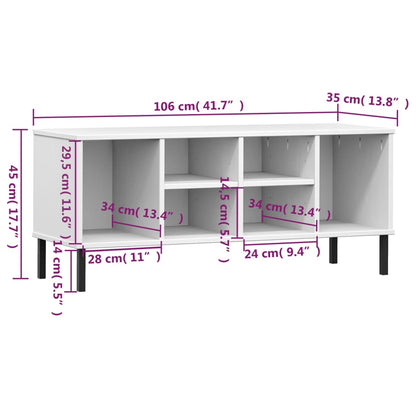 Kenkäteline Kenkäkaappi Kengänhylly valkoinen metallijaloilla huonekalusarja OSLO 106x35x45 cm massiivipuuta