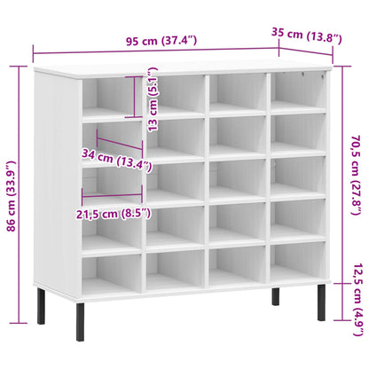 Kenkäteline Kenkäkaappi Kenkähylly valkoinen metallijaloilla huonekalusarja OSLO 95x35x86 cm massiivipuuta