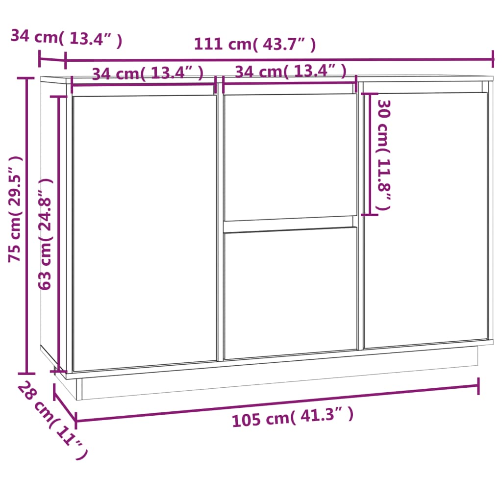 Skåp vit 111x34x75 cm massiv trä furu