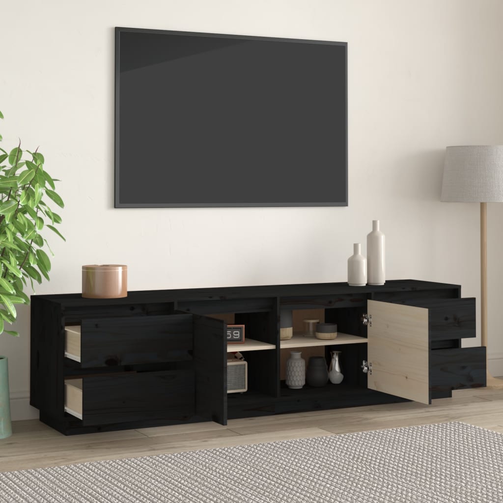 TV-möbel svart massiv trä furu TV-bänk 176x37x47,5 cm