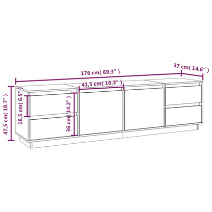 TV-möbel svart massiv trä furu TV-bänk 176x37x47,5 cm