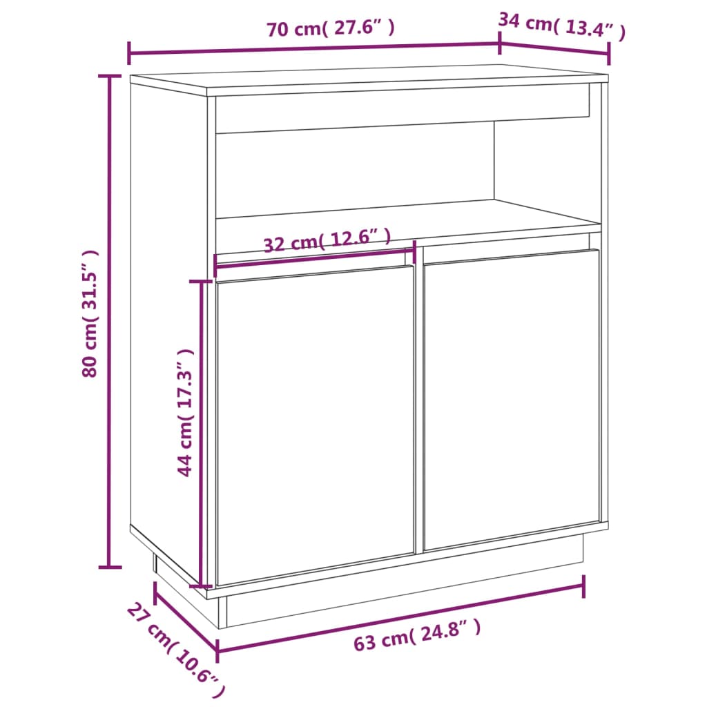 Skänk svart 70x34x80 cm massiv trä furu