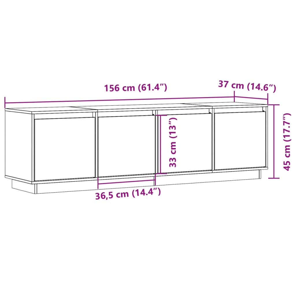 TV-möbel massiv trä furu TV-bänk 156x37x45 cm