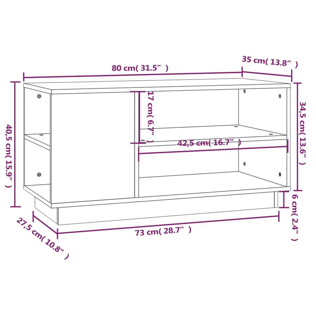 TV-möbel grå massiv trä furu TV-bänk 80x35x40,5 cm