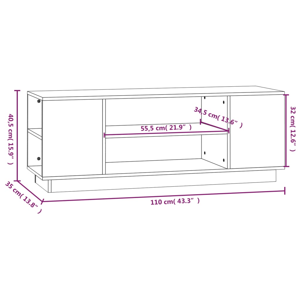 TV-möbel massiv trä furu TV-bänk 110x35x40,5 cm