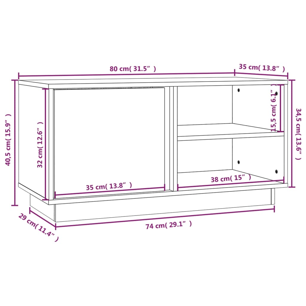 TV-möbel grå massiv trä furu TV-bänk 80x35x40,5 cm