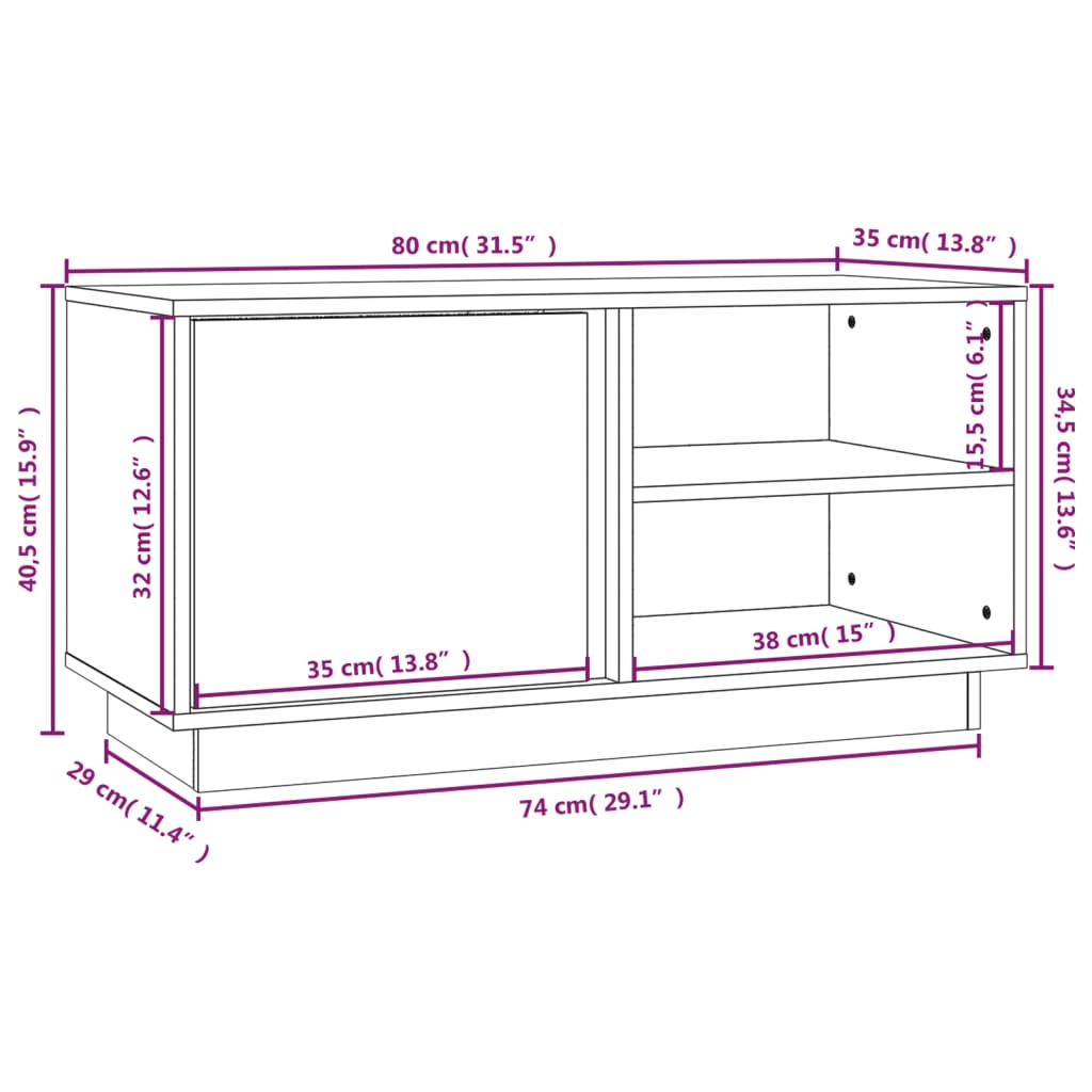 TV-möbel svart massiv trä furu TV-bänk 80x35x40,5 cm